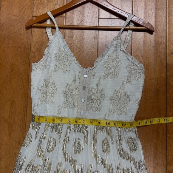 ME 2 Magic Maxi Dress Size L Fairy Boho Crochet Gold Cottage Festival Tiered - Picture 9 of 14
